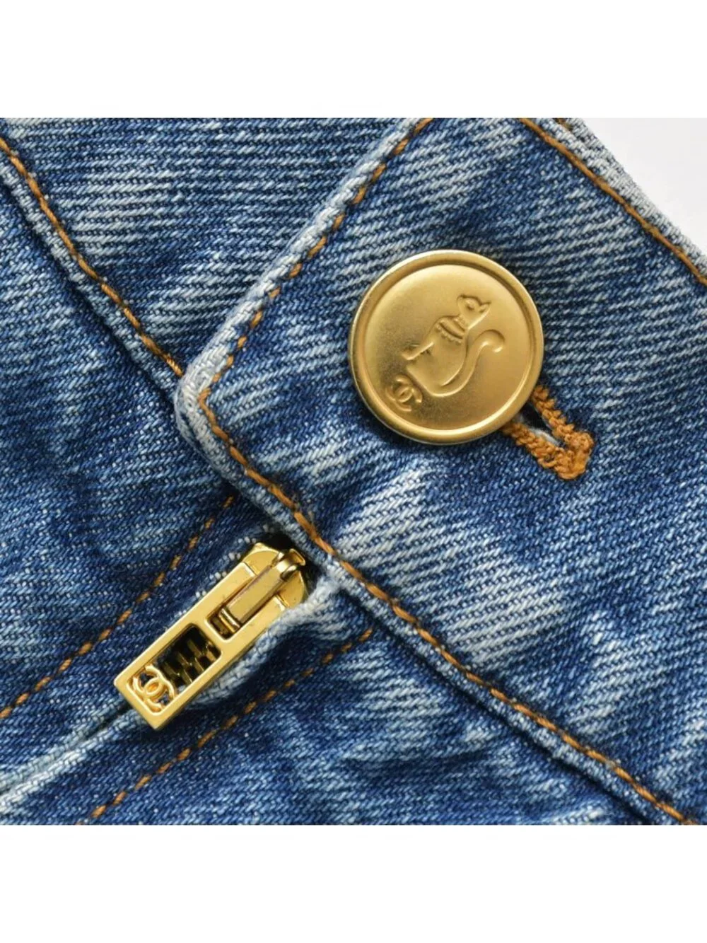 Chanel Denim Skirt Metiers D'art Collection CC Logo Patchwork